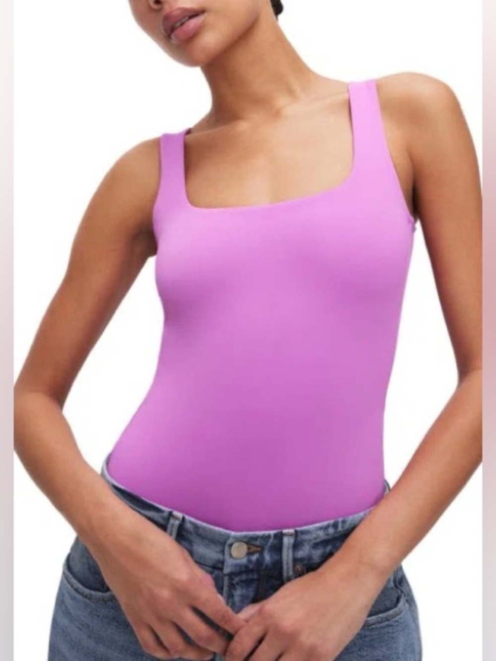 NWT Good American Square Neck Scuba Bodysuit in Lollipop Pink Purple Size 3X